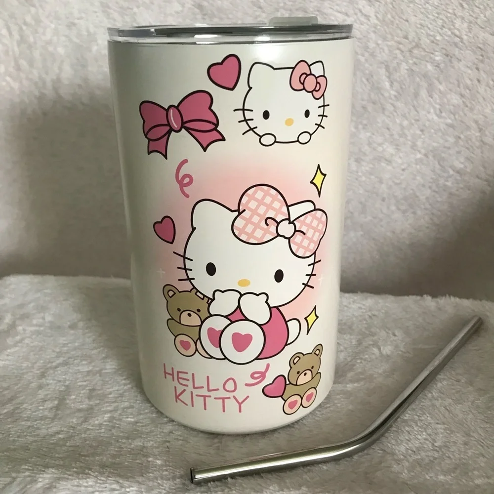 Hello Kitty Coffee tea water Mug w Straw Portable Stainless Steel Insulated Mug
